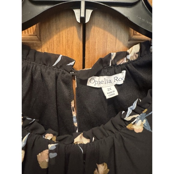 Ophelia Roe Floral Print Black A-Line Dress 2X Long Sleeves Cottagecore Fall - Picture 2 of 9